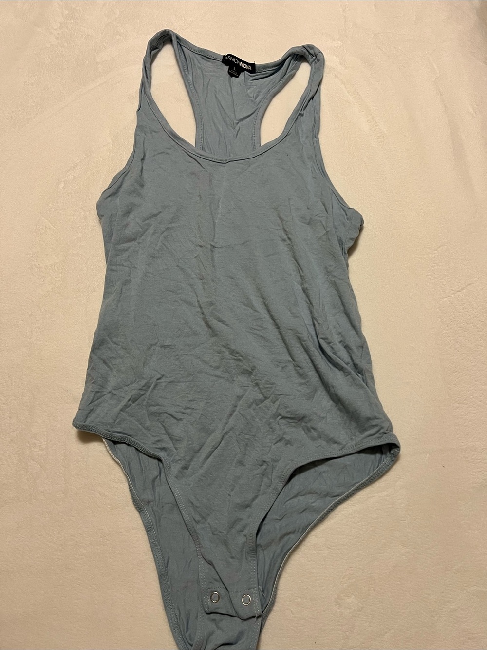 Fashion Nova Dusty Blue Racerback Jacket Bodysuit